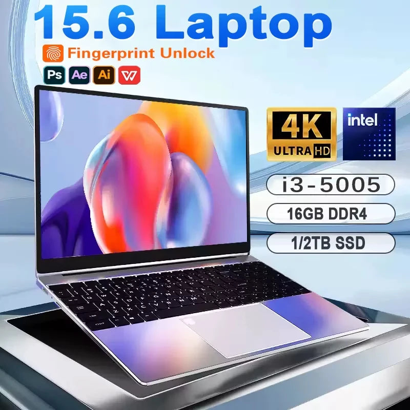 15.6" Windows 11 laptops Computer Intel CORE i3 5005 16GB RAM 1/2TB SSD Notebook Gamer Computer PC Fingerprint unlocking Laptops