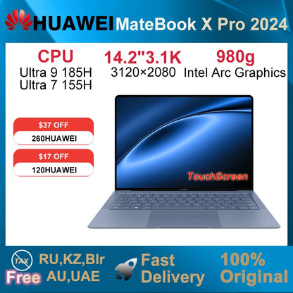 2024  HUAWEI MateBook X Pro Laptop Inter Core Ultra9 185H/Ultra7 155H 32/16GB 2/1TB Netbook 14.2inch 3.1k Touchscreen 120Hz OLED