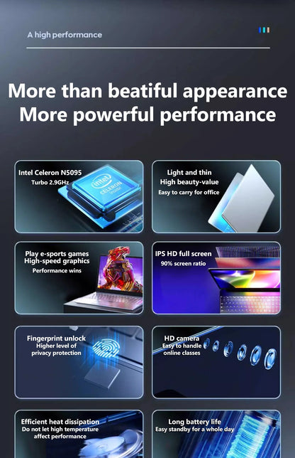 2025 Laptop 15.6 Inch IPS Screen 16GB RAM Intel Celeron 11th N5095 Netbook Windows 10 11 Pro Office Notebook Pc Portable