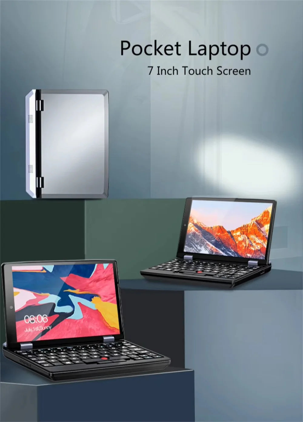 2025 Portable Mini Notebook Laptop Micro Computer 7 Inch Touch Screen Intel N95 8G 16G+512GB IPS Netbook Win 11 Pro PC 2.0MP CAM