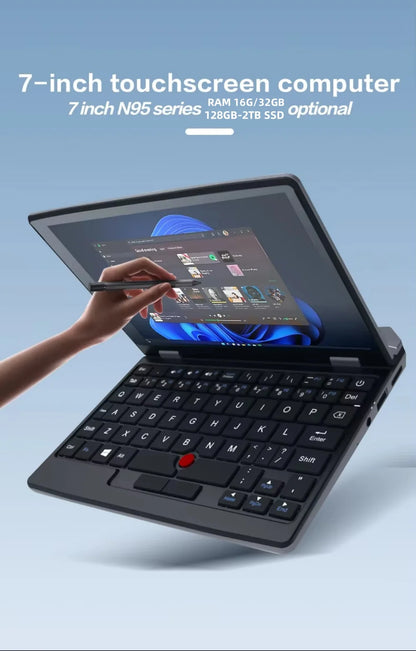 2025 Portable Mini Notebook Laptop Micro Computer 7 Inch Touch Screen Intel N95 8G 16G+512GB IPS Netbook Win 11 Pro PC 2.0MP CAM
