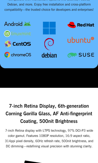 2025 New GPD MicroPC 2 7Inches Mini Industry Laptop Intel® Core™ i3-N300 16GB/512GB Windows 11 Portable Computer Notebook