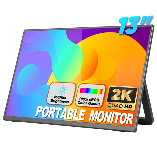 SIBOLAN 13-Inch Portable HD USB-C Monitor Kickstand 2K 2160X1350 100% SRGB IPS Panel VESA Compatible Travel Laptop Monitor WLED