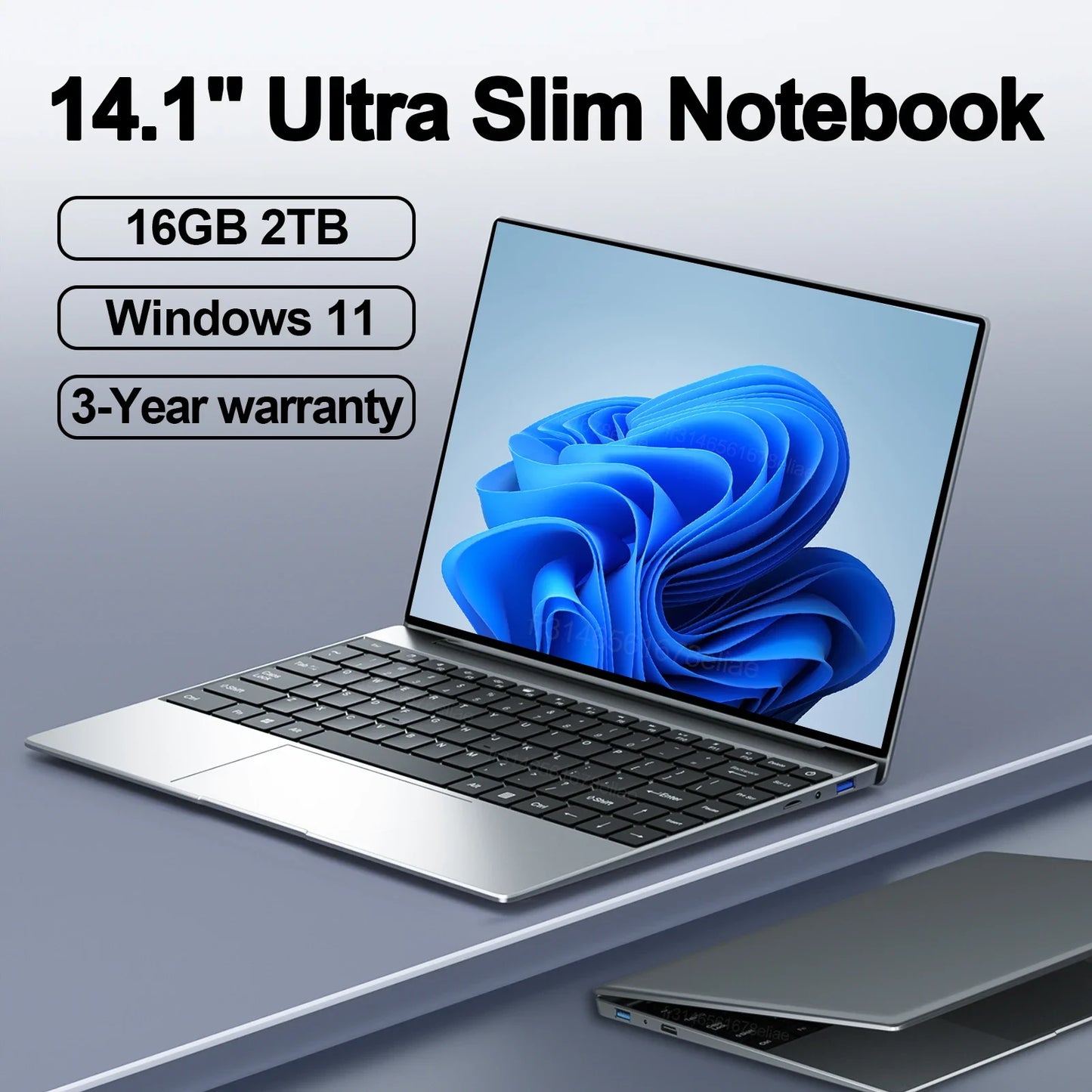 14.1" Ultra Slim Laptop 16GB RAM 2TB SSD Intel N3700 Notebook Gamer Windows 11 Pro 1920*1080  Display Office Study Computer PC
