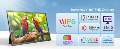 16 Inch Portable IPS LCD Panel Laptop Screen Extender Triple USB Connection Extension for PC Portable Monitor