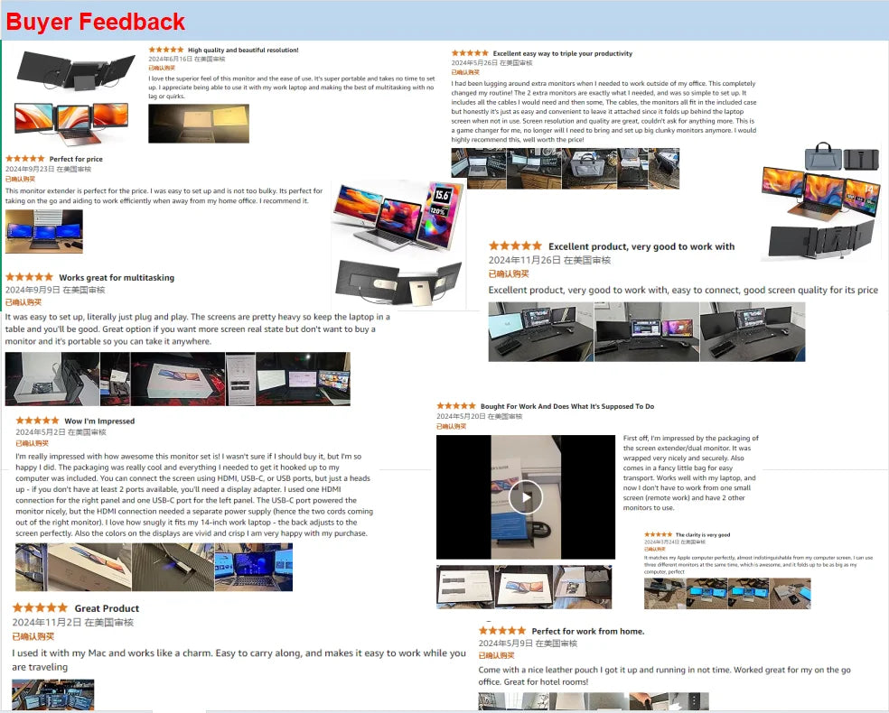 16 Inch Portable IPS LCD Panel Laptop Screen Extender Triple USB Connection Extension for PC Portable Monitor