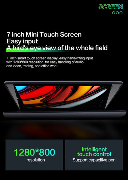 2025 Portable Mini Notebook Laptop Micro Computer 7 Inch Touch Screen Intel N95 8G 16G+512GB IPS Netbook Win 11 Pro PC 2.0MP CAM