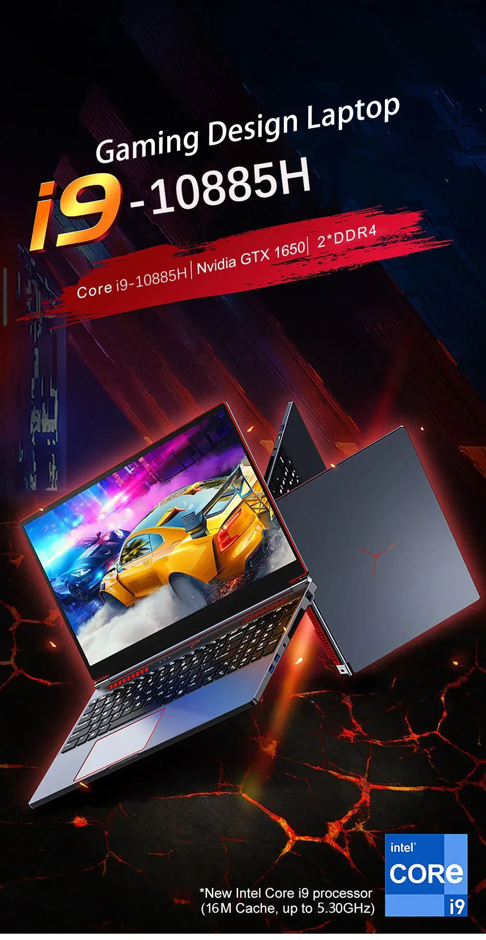 2025 New Gaming Laptop Computer Intel Core i9-10885H i7 8750H GTX1650 4G 16.1 Inch IPS Screen RAM Max 64GB 2*DDR4 2*M.2 NVMe