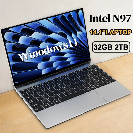 LENO 2025 NEW 14.1 inch Portable Laptop Intel N97 32GB 2TB Windows 11 Gaming Computer PC Gamer office Notebook 1920*1080 HD