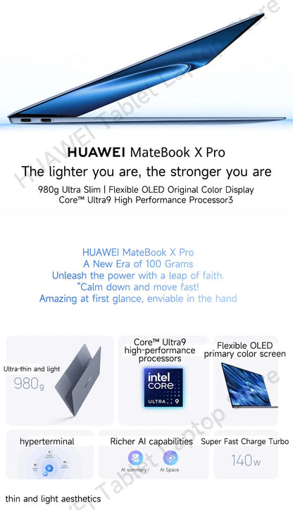 2024  HUAWEI MateBook X Pro Laptop Inter Core Ultra9 185H/Ultra7 155H 32/16GB 2/1TB Netbook 14.2inch 3.1k Touchscreen 120Hz OLED