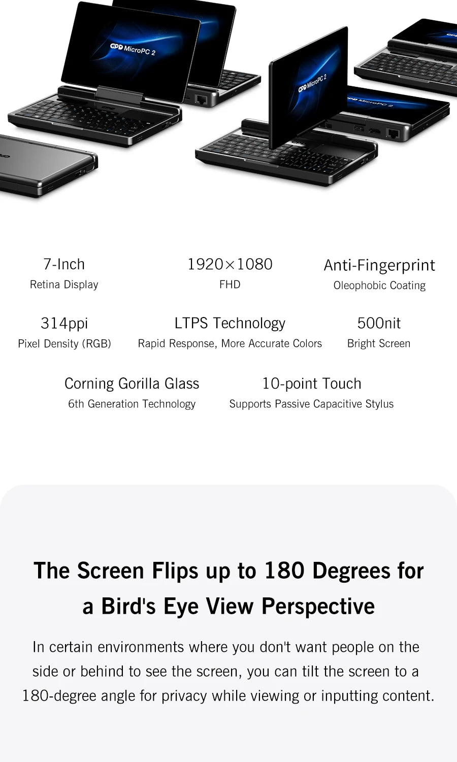 2025 New GPD MicroPC 2 7Inches Mini Industry Laptop Intel® Core™ i3-N300 16GB/512GB Windows 11 Portable Computer Notebook