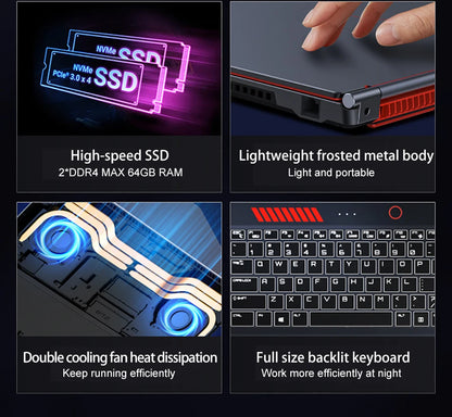2025 New Gaming Laptop Computer Intel Core i9-10885H i7 8750H GTX1650 4G 16.1 Inch IPS Screen RAM Max 64GB 2*DDR4 2*M.2 NVMe