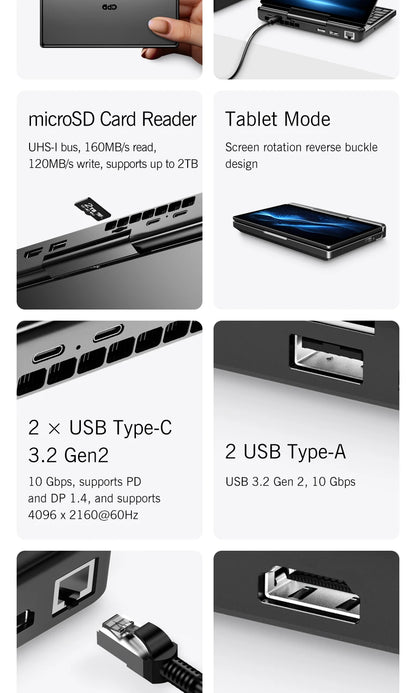 2025 New GPD MicroPC 2 7Inches Mini Industry Laptop Intel® Core™ i3-N300 16GB/512GB Windows 11 Portable Computer Notebook