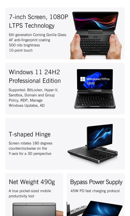 2025 New GPD MicroPC 2 7Inches Mini Industry Laptop Intel® Core™ i3-N300 16GB/512GB Windows 11 Portable Computer Notebook
