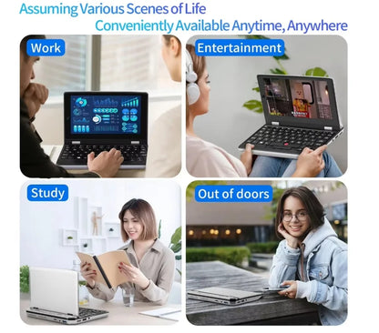 2025 Portable Mini Notebook Laptop Micro Computer 7 Inch Touch Screen Intel N95 8G 16G+512GB IPS Netbook Win 11 Pro PC 2.0MP CAM